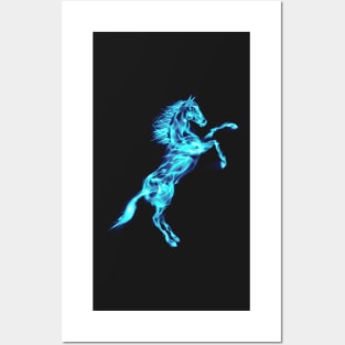 Flaming Blue Ice Fire Horse Posters and Art